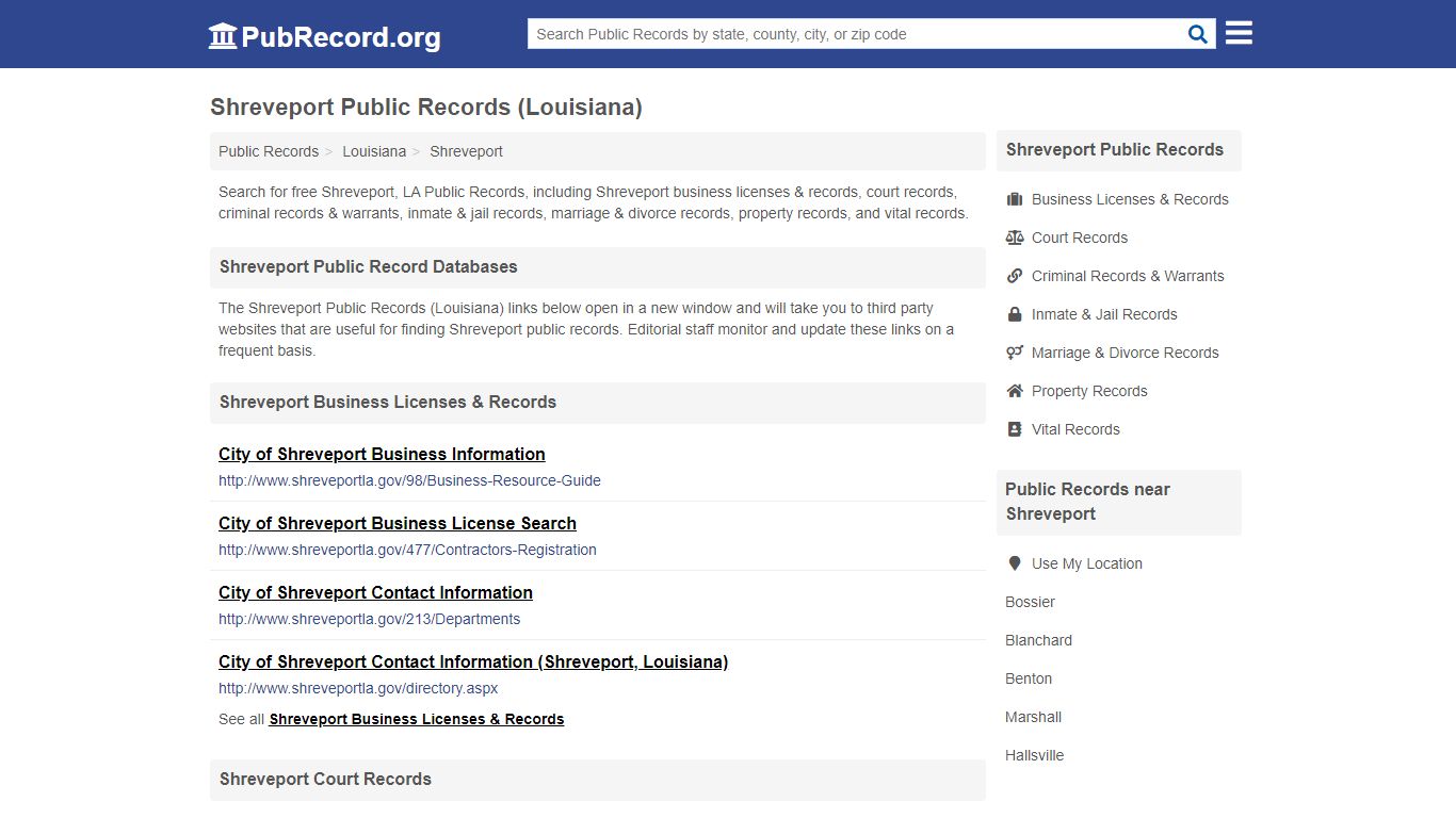 Free Shreveport Public Records (Louisiana Public Records) - PubRecord.org